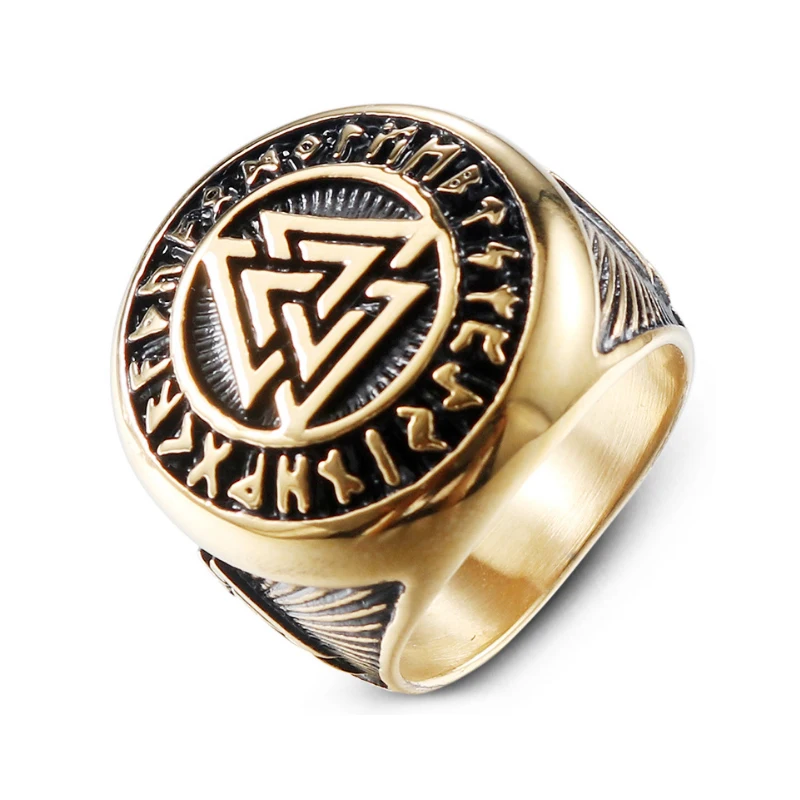 2020 New Tribal Symbol Myth Hip hop Silver Gold Ring Male Stainless Steel Jewelry Norse Viking Motor Biker for Men | Украшения и