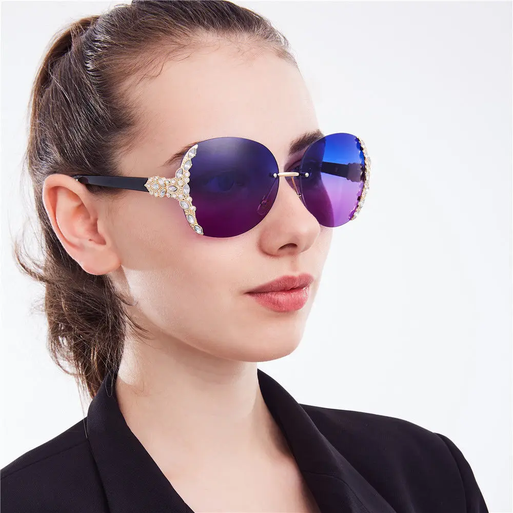 

Vazrobe без оправы солнцезащитных очков для Для женщин Стразы Солнцезащитные очки женские элегантные коричневые оттенки Diamond UV400