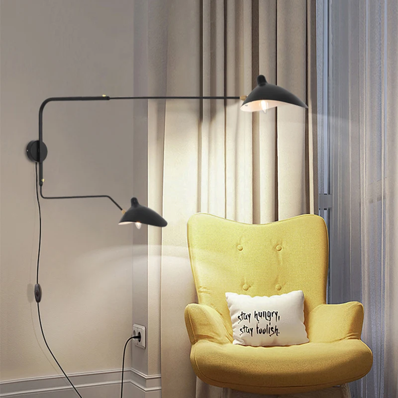 Koop Jmzm Moderne Zwarte Wandlamp Dubbele Hoofd Lamp Pole Kan Swing Aanpassing Woonkamer Studeerkamer Slaapkamer Bedlampje Eendenbek Wandlamp