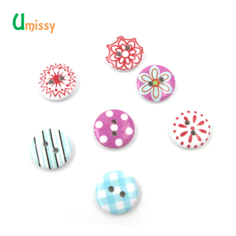 100 шт. деревянные кнопки белая плоская задняя сторона 2 отверстия смешанные