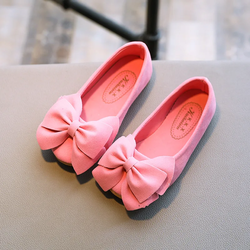 Children Bowtie Leather Shoes 2022 Spring New Girls Princess Shoes Kids Soft Bottom Comfortable Casual Shoes D537