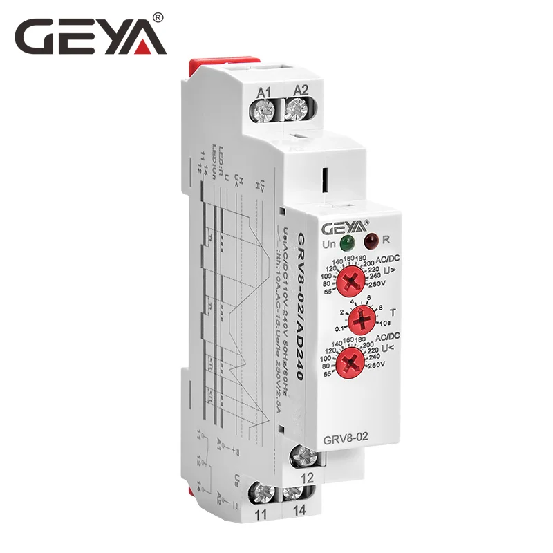 GEYA GRV8-02 реле защиты напряжения Защита от перенапряжения и пониженного напряжения AC220V DC12V DC48V реле контроля напряжения