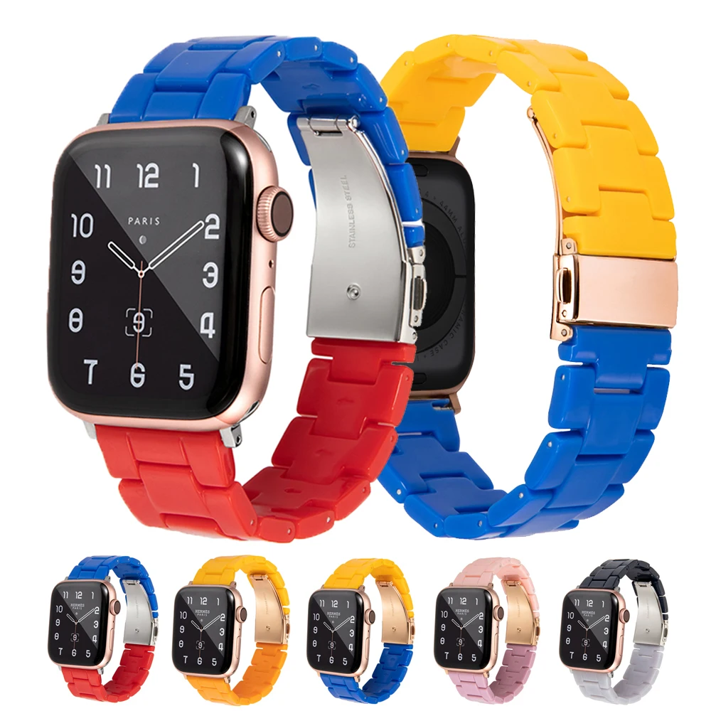 

Resin Strap for Apple Watch Band 44mm 40mm 38 42mm IWatch 6 5 4 3 Bracelet Fashion Contrast Color Watch Band Accessories Correa