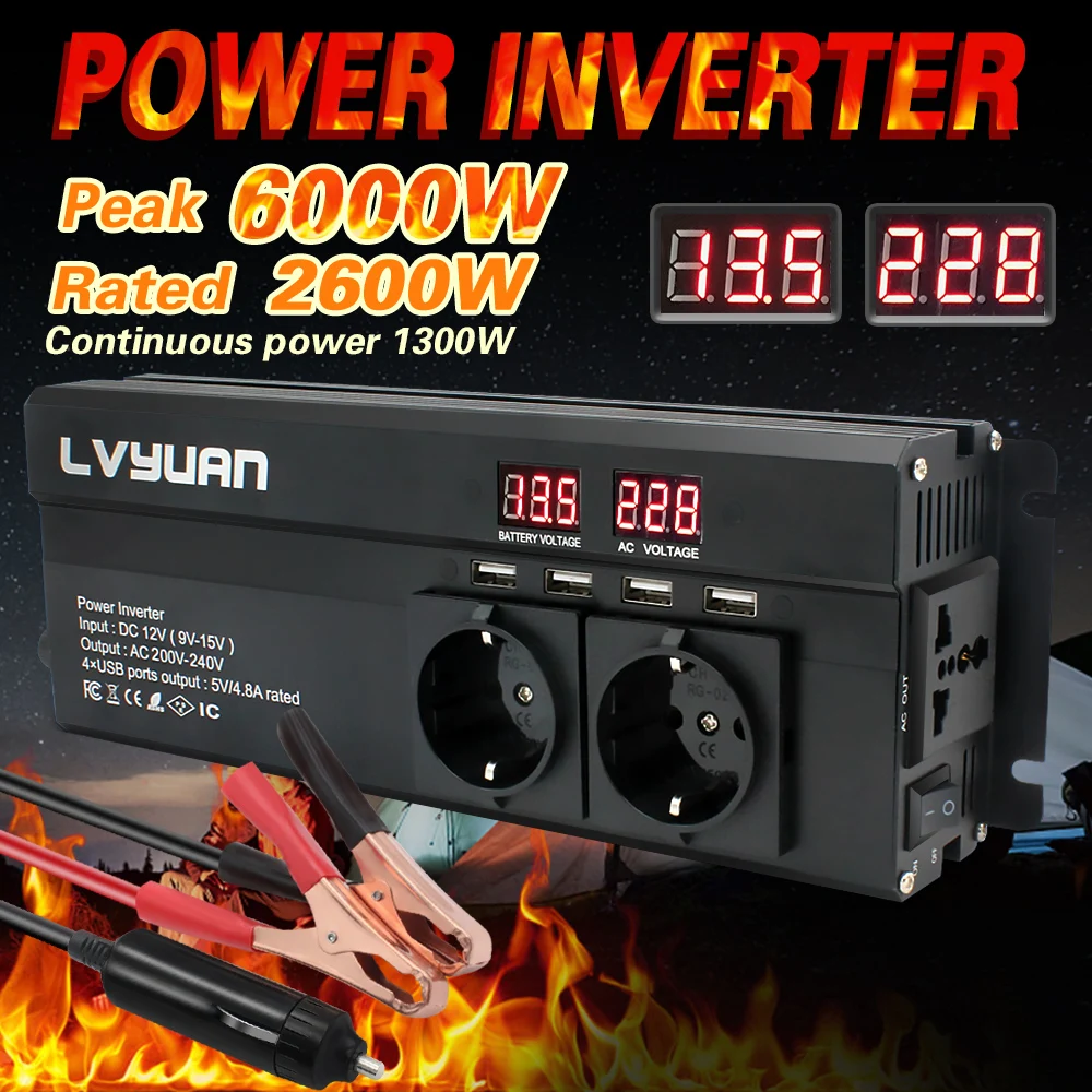 Автомобильный инвертор мощности 6000 Вт светодиодный дисплей 12 В постоянного тока