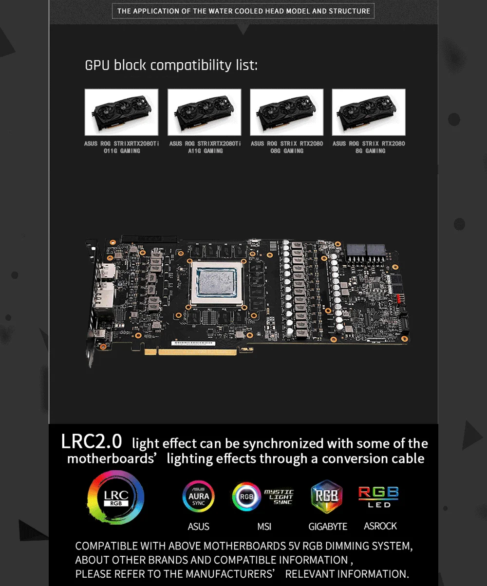Barrowch FB-ASS2080T-PA цифровой термометр блоков GPU 5v 3pin Алюминий сплав Панель, для Asus Rog Strix RTX2080/2080Ti