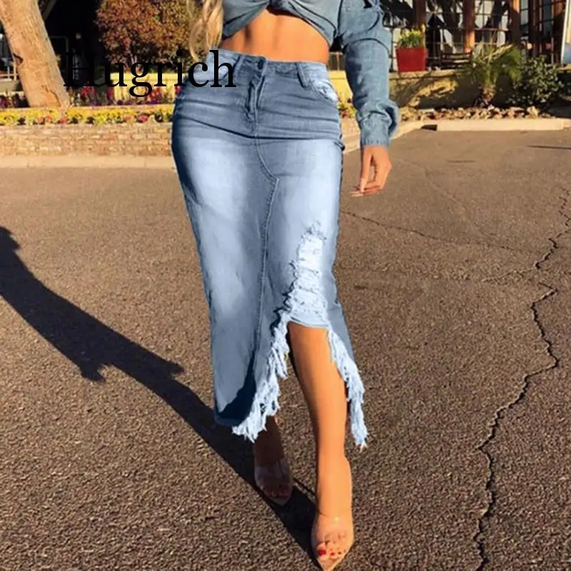 

Jeans Women Skirts Summer Plus Size Pencil Skirt Female High Waist Ripped Destroyed Bodycon Street Style Denim Skirt t Faldas