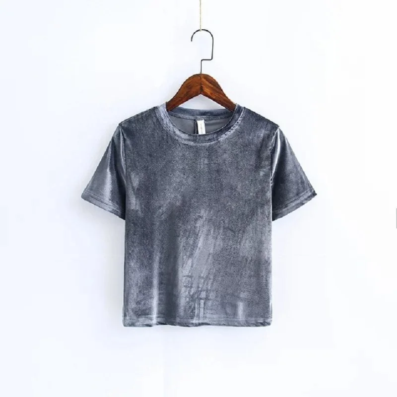 Женская сексуальная бархатная футболка с коротким рукавом укороченный топ s лето