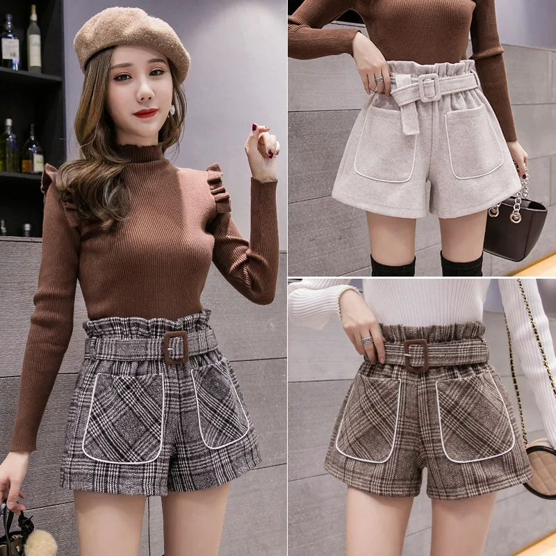 Осень и зима 2019 новый стиль женские ретро шорты с высокой талией свободные