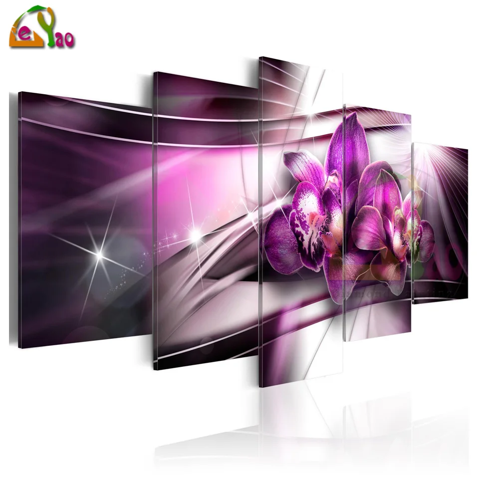 

Алмазная картина «фиолетовая орхидея», картина с цветами, полная вышивка, 5 шт., мозаика Стразы, домашний декор