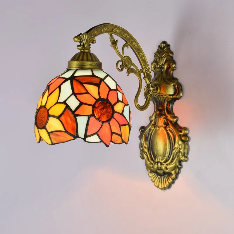 

European-Style Colorful Glass Retro Mirror Front Lamp American Pastoral Bedside Wall Lamp Aisle T