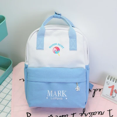 light blue Женские рюкзаки из парусины с вышивкой, модная новинка, Женская милая Студенческая сумка, яркие цвета, сумки через плечо для девочек - Цвет: light blue