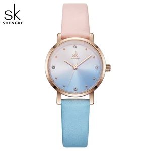 Часы Shengke женские кварцевые с кожаным ремешком, 2019