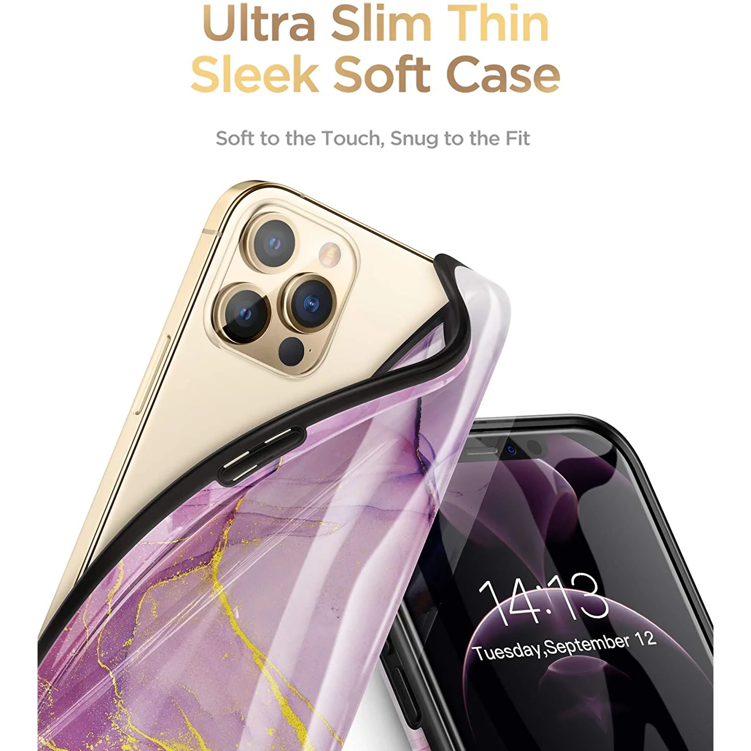 

Case For iPhone 12 Pro Max 11 Marble Ultra Slim Thin Glossy TPU Rubber Stylish Flexible Protective Case Cover Romantic Purple