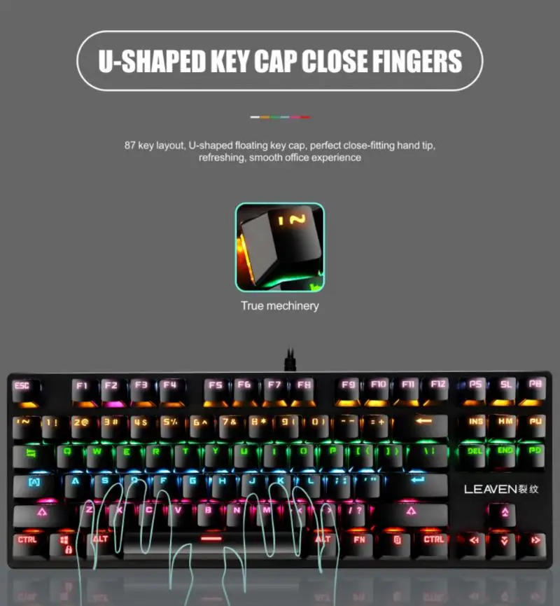 Клавиатура игровая Механическая Проводная со светодиодной подсветкой 87 клавиш