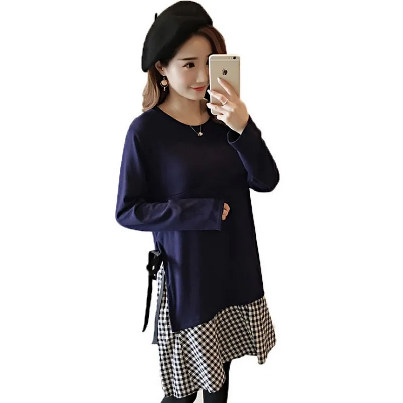 Лоскутная полосатая одежда для беременных Платье кормящих матерей осенняя