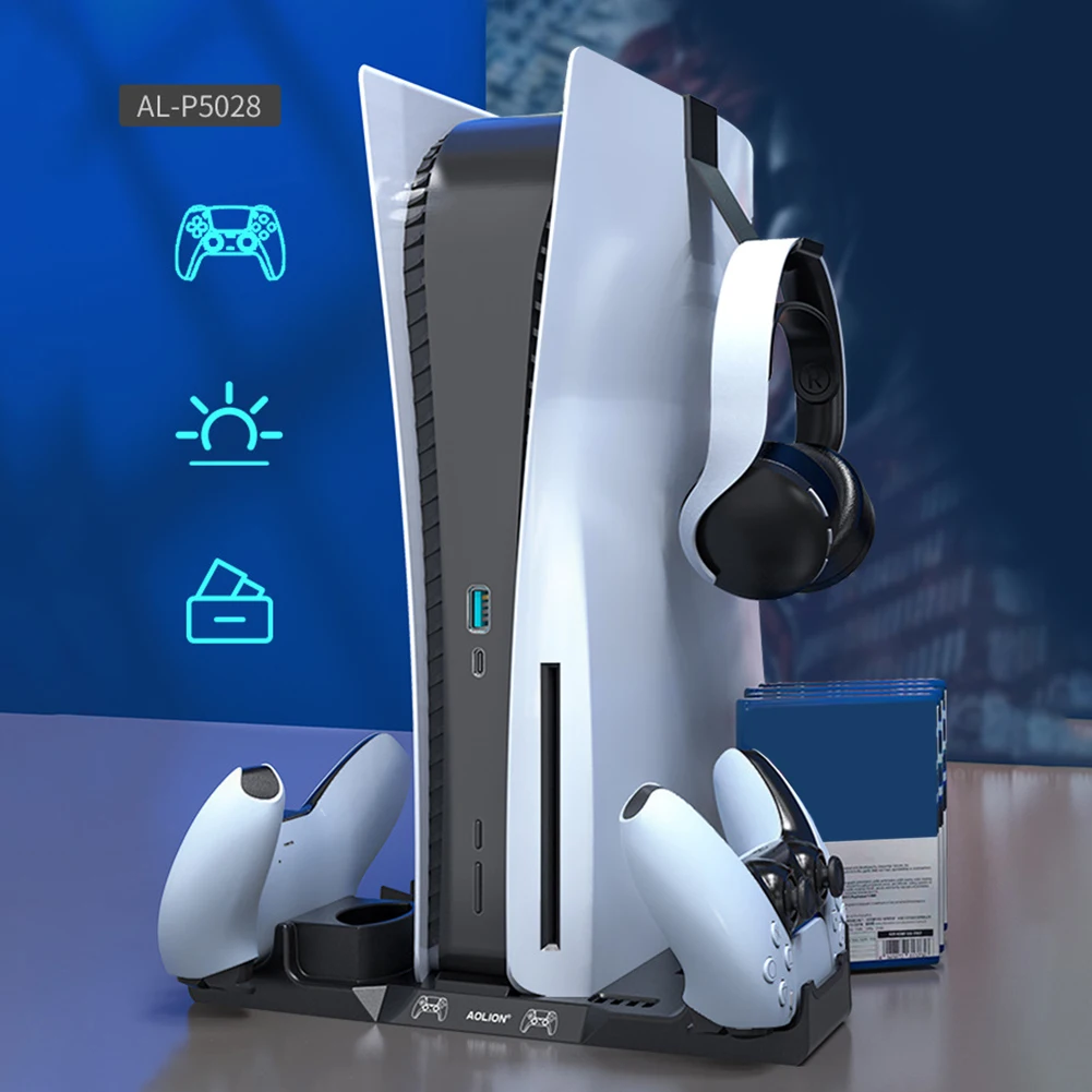 

Вертикальная подставка PS5 для игр, пластиковая Простая подставка, зарядное устройство с двойным контроллером, вешалка для наушников, 12 игр