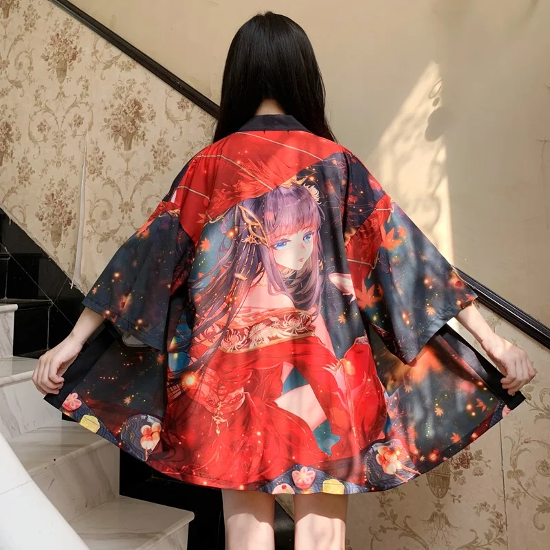 

Japanese Kimono Women 2021 Cardigan Beach Japanese Kimono Traditional Cosplay Yukata Women Obi Haori Japanese Clothing FF3234