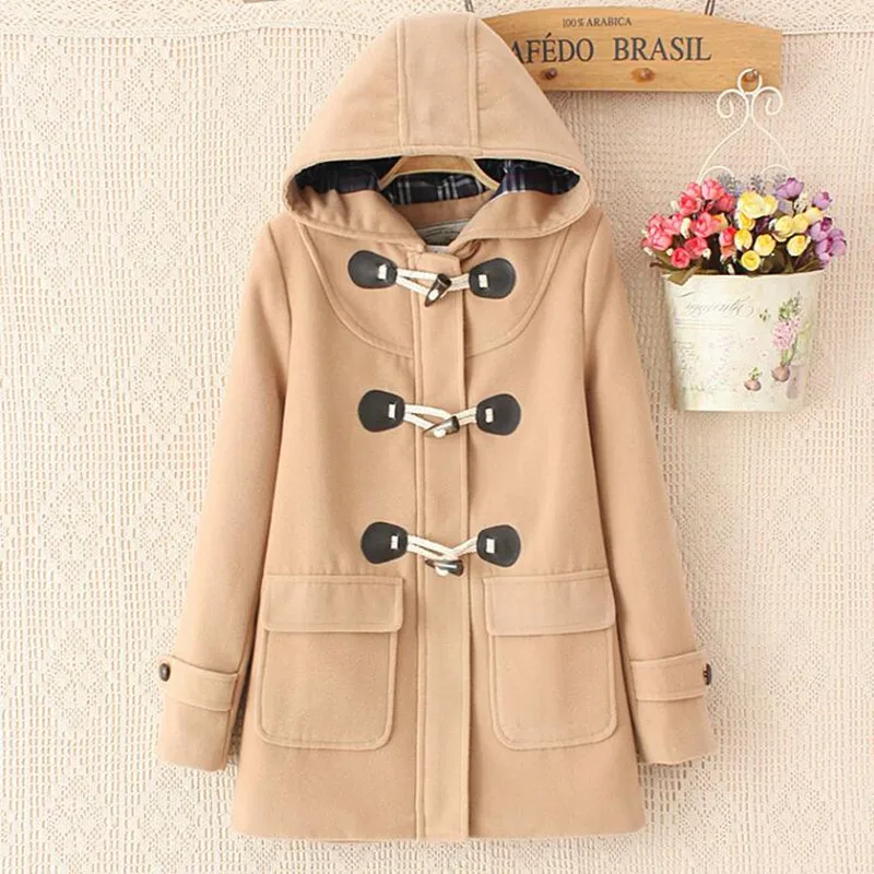 Зимнее Новое Женское шерстяное пальто с капюшоном Длинные куртки и роговыми