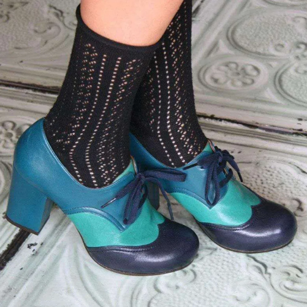 

DORATASIA New Retro Female Dress Pumps Autumn High Chunky Heels Pumps Women lace-up Patchwork Shoes Woman