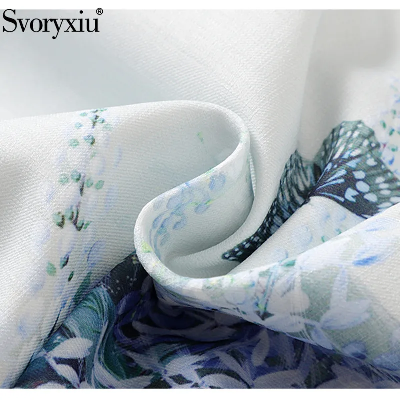 

Svoryxiu 2021Runway Designer Summer Short Sleeve Dress Women's Fashion Square Collar Beaded Butterfly Flower Print Mini Dresses