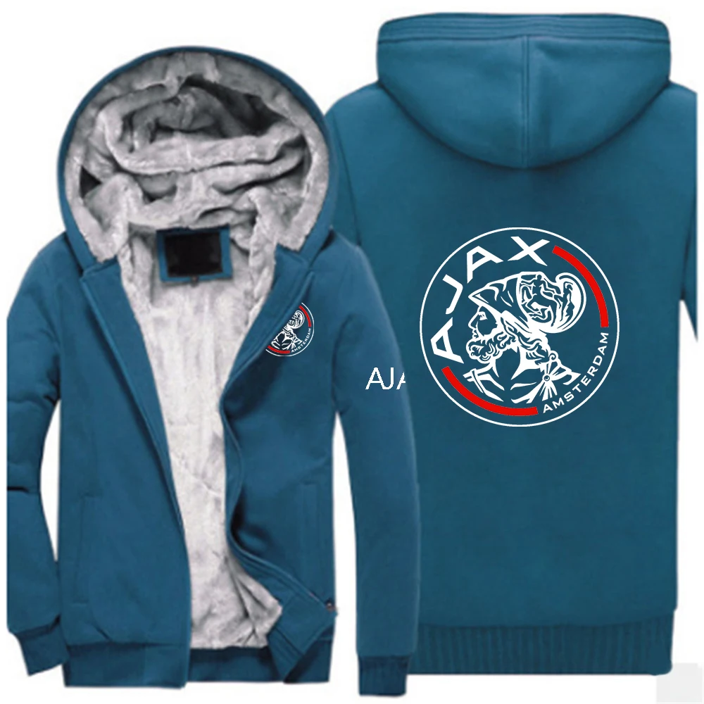 

2020 AJAX Logo Custom Men Comfortable Coat Leisure Zipper Hoodie Winter Fleece Thicken Jacket Popular Sleeve Outerwear Clothing