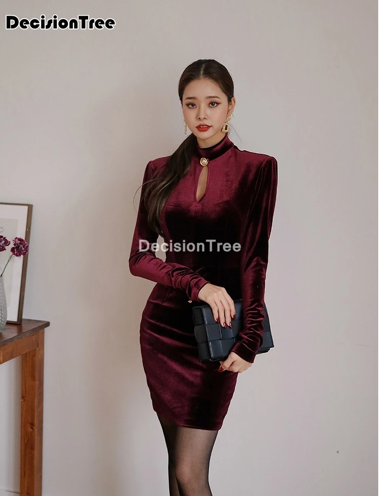

2021 бархатные сексуальные китайские платья с длинным рукавом qipao женское элегантное традиционное платье Ципао тонкие вечерние платья для но...