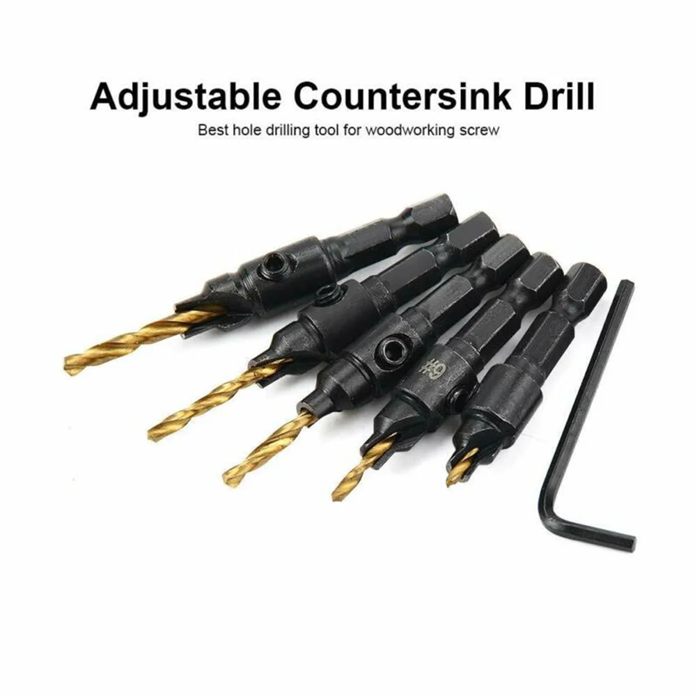 

6PCS/Set Countersink Drill Bit Set 1/4'' Hex Shank HSS Woodworking Pilot Screw Holes Drilling Reaming Hardware Tools
