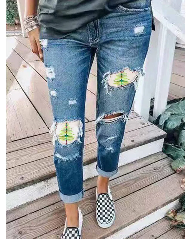 

Женские джинсы с рисунком стрекозы, женские рваные джинсы с высокой талией