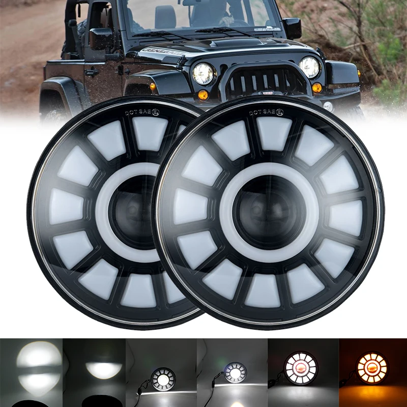 12 grid black Пара ходовых огней 40 Вт 80 Вт 75 Вт Автомобильные светодиодные H4 7 дюймов автомобильные аксессуары ангельские глазки H4 светодиодные фары для Лада Нива 4X4 УАЗ Хантер JK TJ - Цвет: 12 grid black