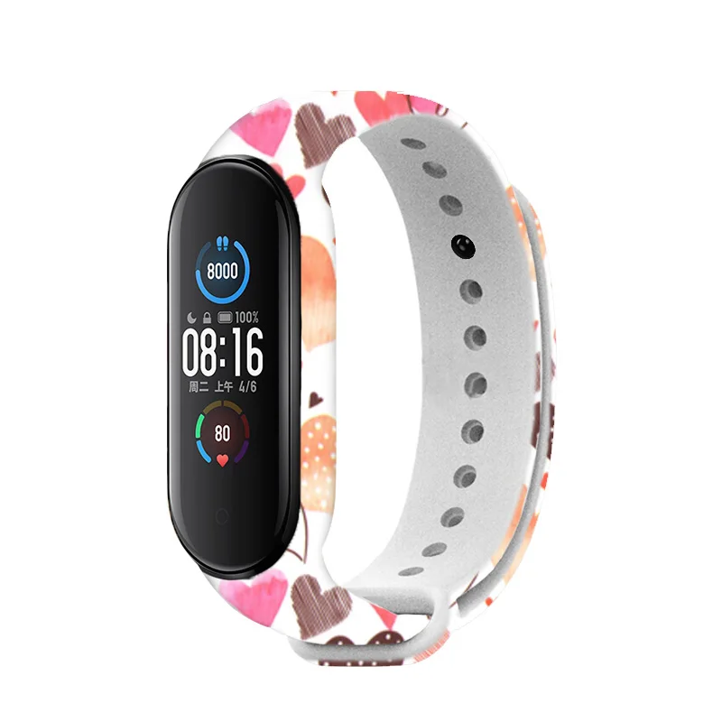 

Colorful Silicone Strap For Xiaomi Mi Band 5 6 Bracelet Smart watch Replaceable Printing Wristband for Xiaomi mi band 3 4 strap