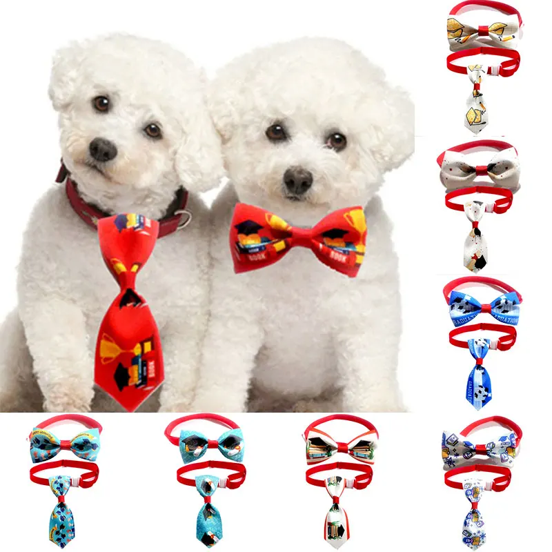 

Pet Dog Cat Graduation Bow Tie Collar Red Adjustable Pet Collar Colorful Printed Polyester Collar Accessories for Small Dog Cat