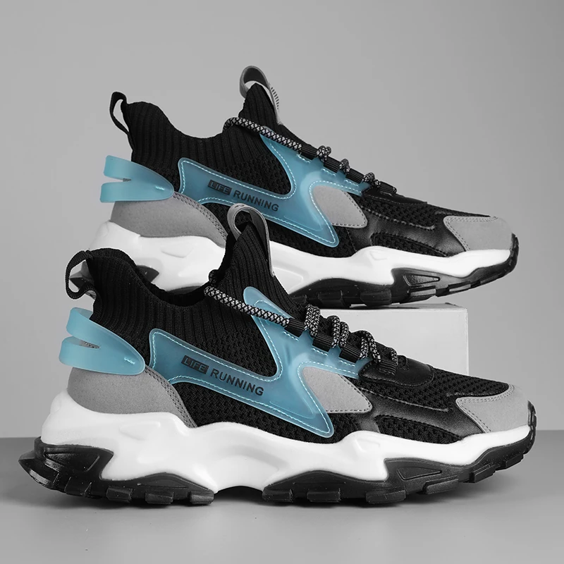 

Men Running Shoes 2022 Breathable Sock Sneakers Thick Sole Dad Chunky Shoes Fashion Atheletic Trainers Big Size Sport Man Shoes