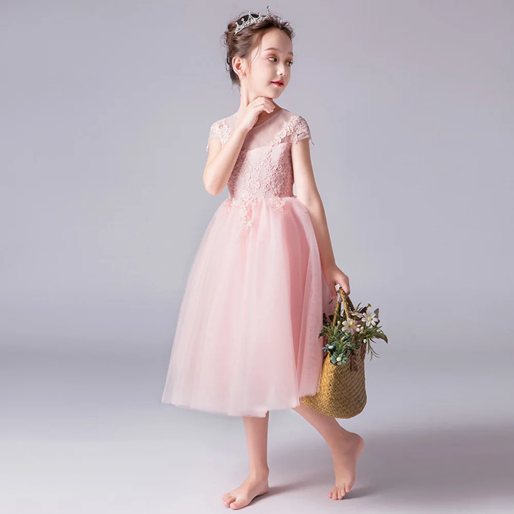 Платья для первого причастия белое Цветочное платье девочек чайное кружевное с