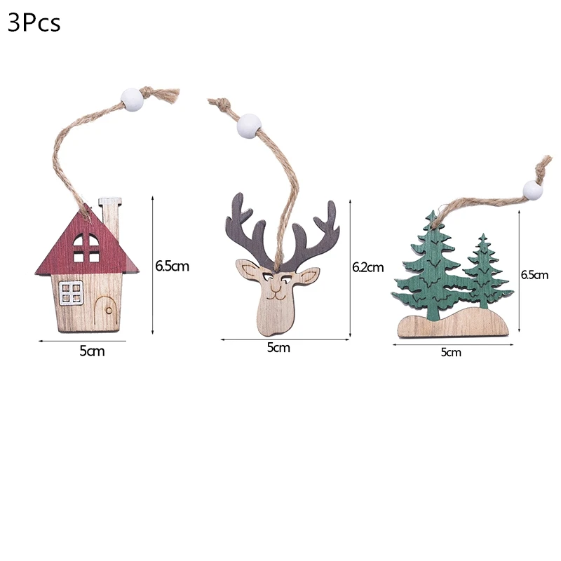 3pcs tree elk house Деревянная Рождественская елка, украшения, деревянная подвеска, автомобиль/Лось/звезда, поделки своими руками, Noel, рождественские украшения для дома, рождественский подарок для детей - Цвет: 3pcs tree elk house