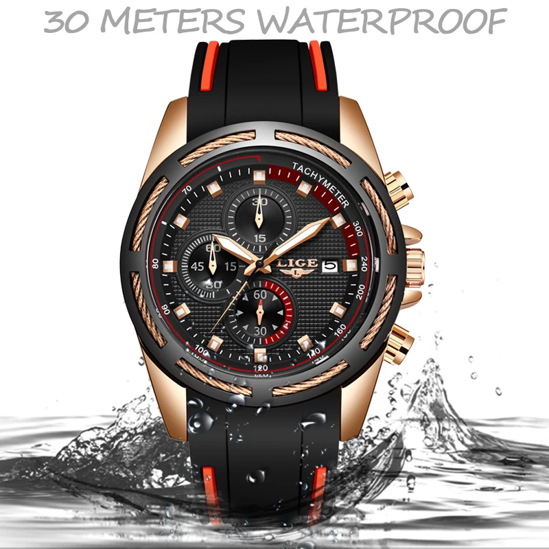 Relogio Masculino 2019 LIGE New Mens Watches Top Brand Luxury Silicone Strap Sport Waterproof Chronograph Gold Quartz Wristwatch | Наручные