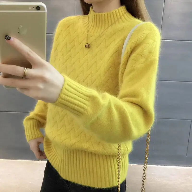 2019 женский осенне зимний модный вязаный утолщенный теплый свитер с высоким