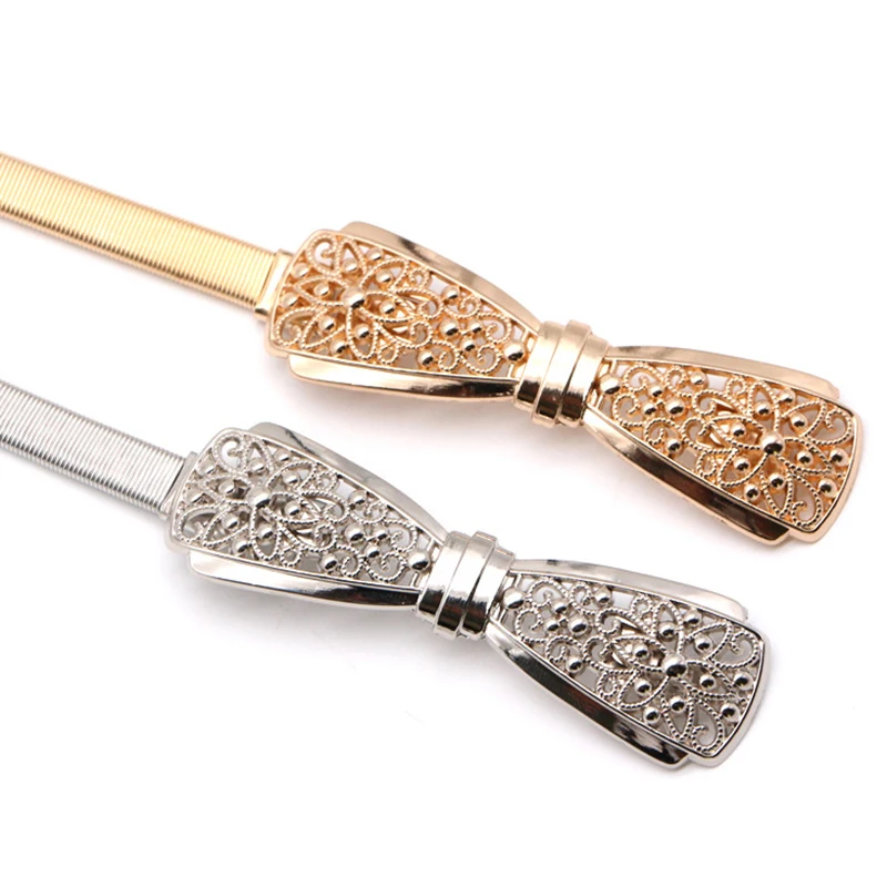 Ремень Эластичный Женский с металлической цепочкой и бантом золотистый |