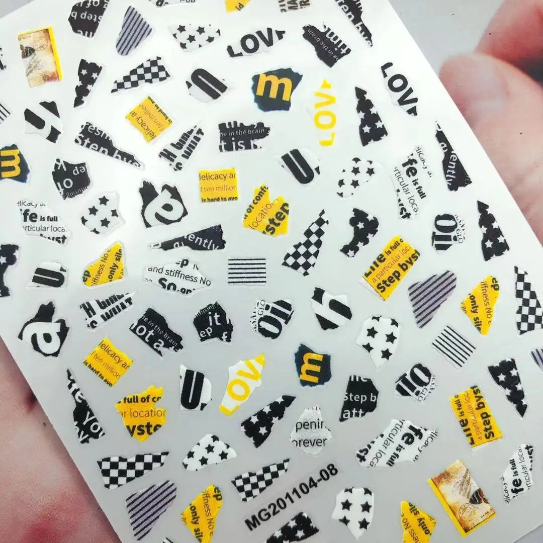3D Nail Sticker Broken Newspaper Style Design DIY Tips Nail Art Decoration Packaging Self-adhesive Transfer Decal Slider