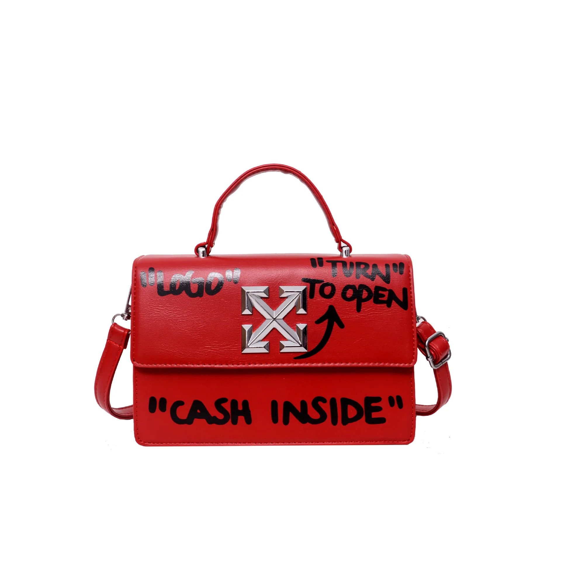 

Сумка на плечо с граффити и надписью, женская маленькая сумка-мессенджер, Высококачественная Белая Квадратная сумка, женская черная Осення...