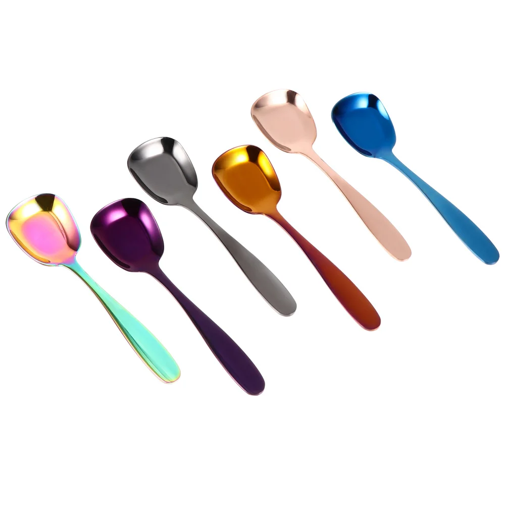 

6Pcs Stainless Steel Square Spoons Ice Cream Flat Spoons Kitchen Gadgets