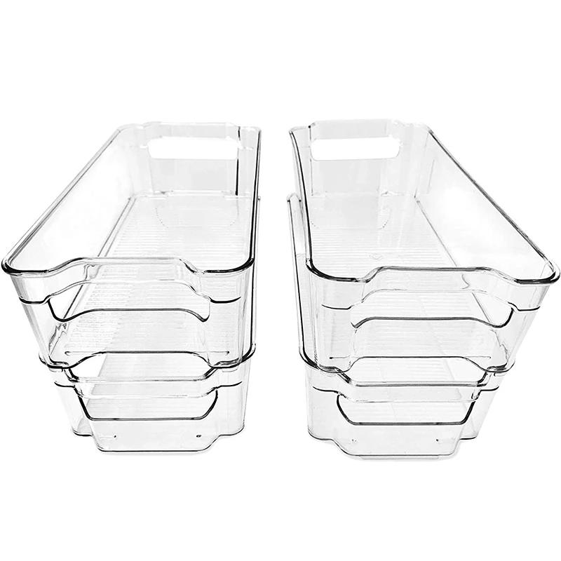 

(4 Pack)Pantry and Refrigerator Organizer Bins for Kitchen and Cabinet Storage,Stackable Food Bins with Handles