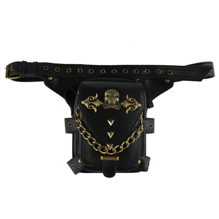 Женские Карманы Ретро поясная сумка Сумка стимпанк Femme женская сумка на пояс для похода Женская Высококачественная кожаная дорожная сумка для ног - Цвет: Black