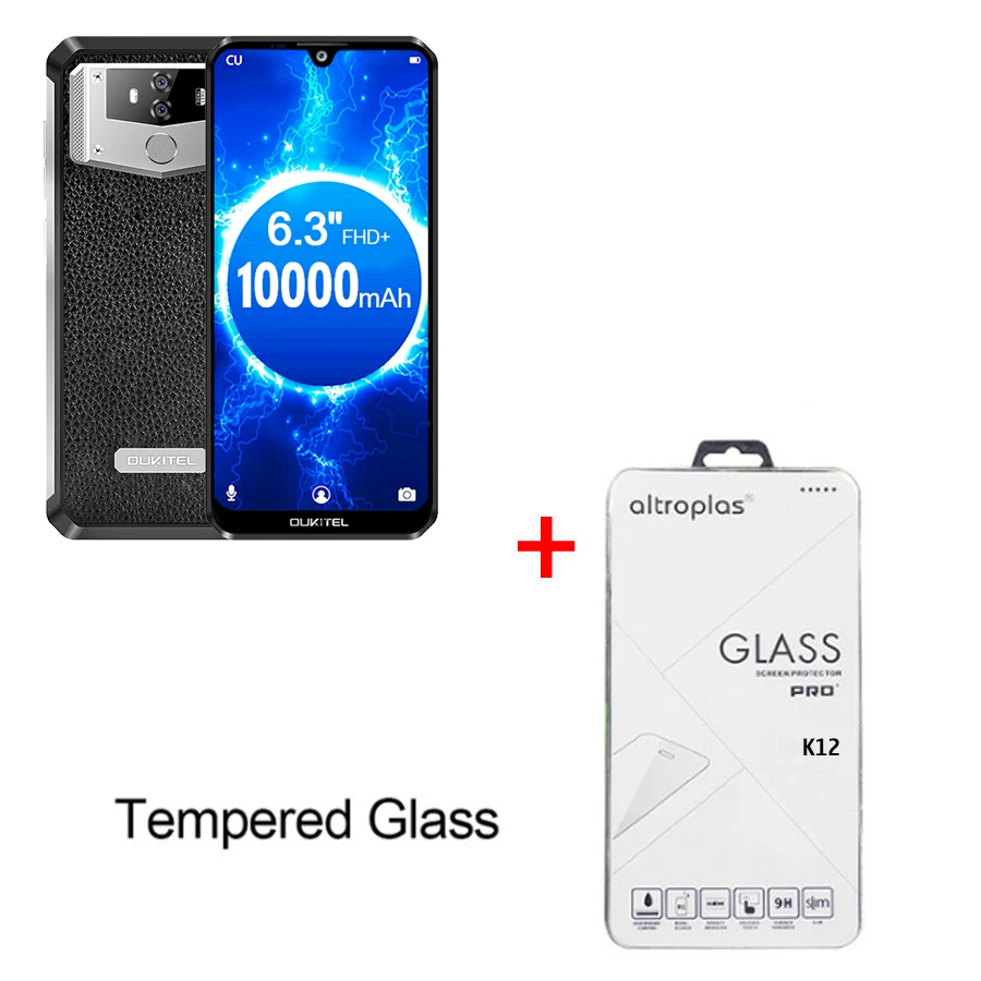 Black N Temper Glass OUKITEL K12 водослива 6," FHD+ Android 9,0 1080*2340 16MP смартфон 6 ГБ 64 Гб Face ID 10000 мАч 5 В/6A OTG NFC мобильный телефон - Цвет: Black N Temper Glass