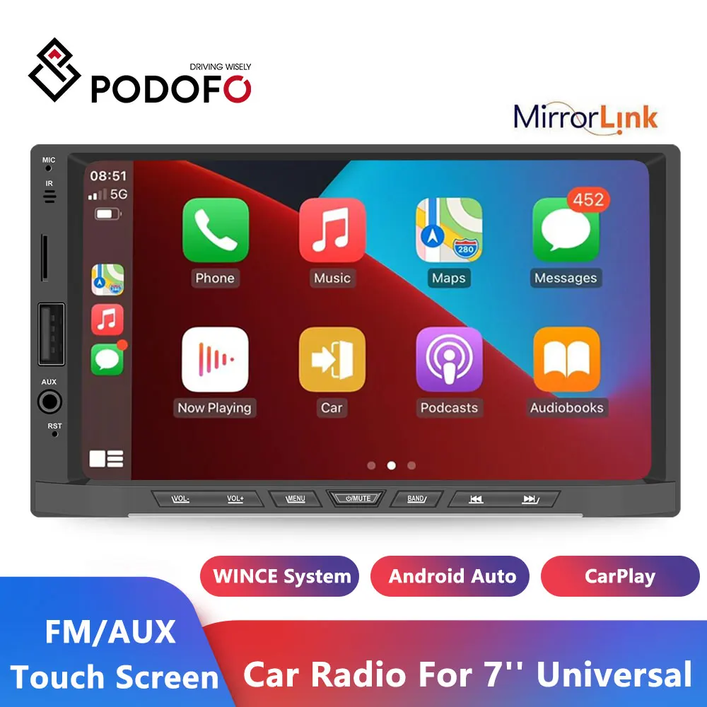 

Podofo 7'' Car Radio MP5 Play Car Streo Apple Carplay Radio Android Auto Streo Multimedia Player FM For Toyota Nissan 2din Radio