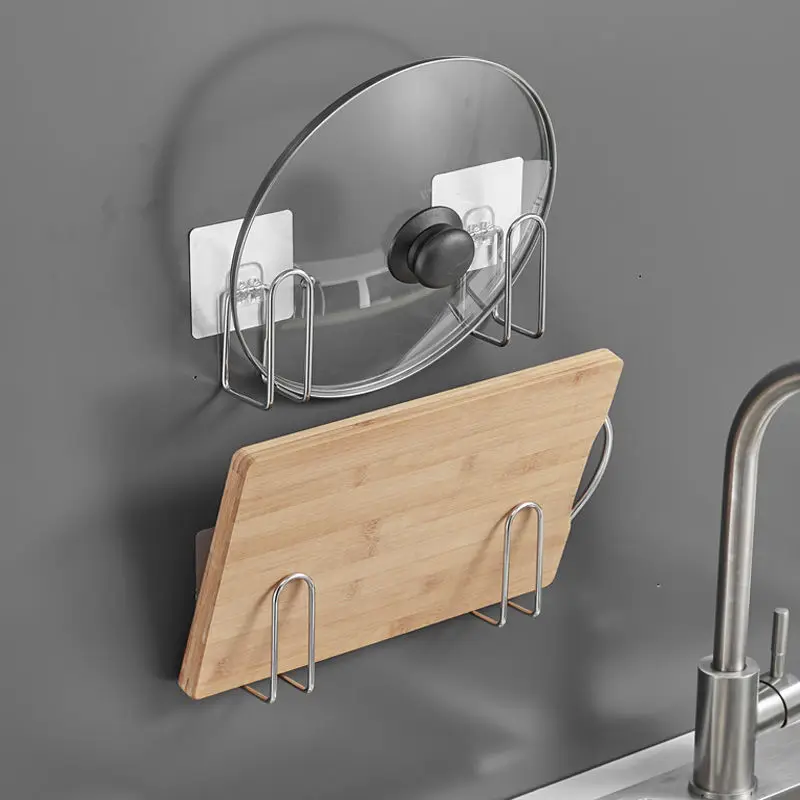 

Pot Cover Rack Cutting Board Chopping Block Shelf Wall-Mounted Punch-Free Stainless Steel Household Kitchen Storage Rack