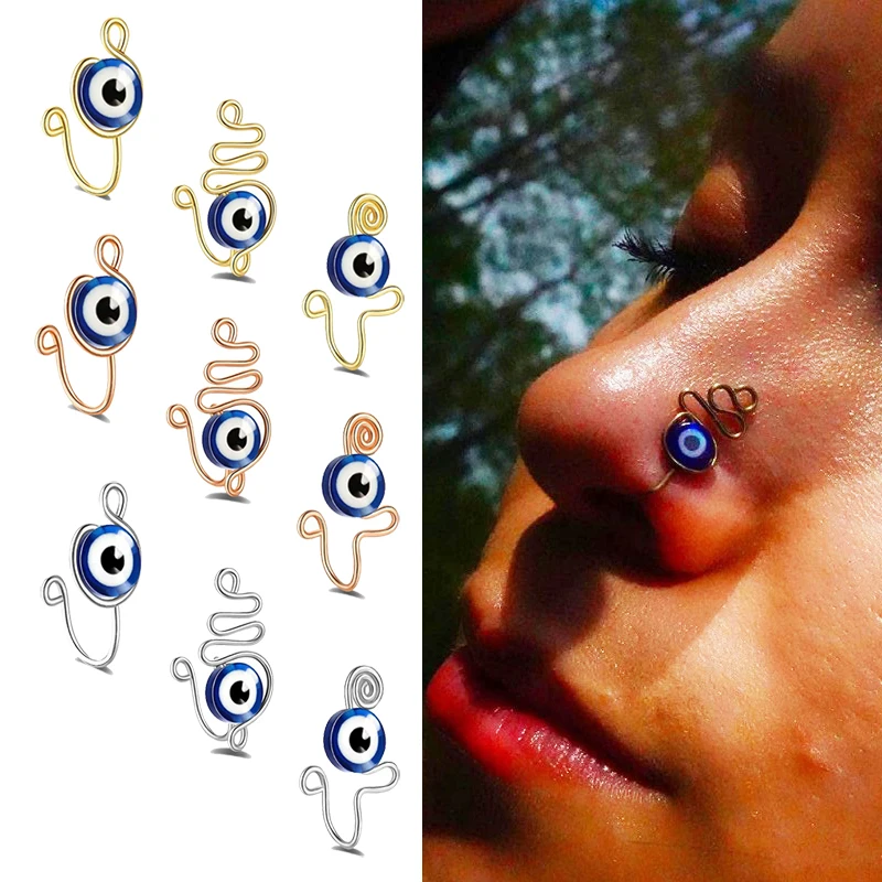 

2021 Trend Evil Eye Fake Piercing Nose Rings Classic Retro Evil Eye Geometric Lip Nose Ring Fashion Non Piercing Body Jewelry