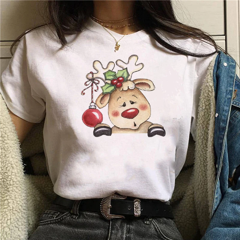 

WVIOCE Womens Fashion Santa Claus Tshirts Cartoon Holidays Tree Merry Christmas T-shirt Female Tee Shirt Camisas Mujer Tshirt