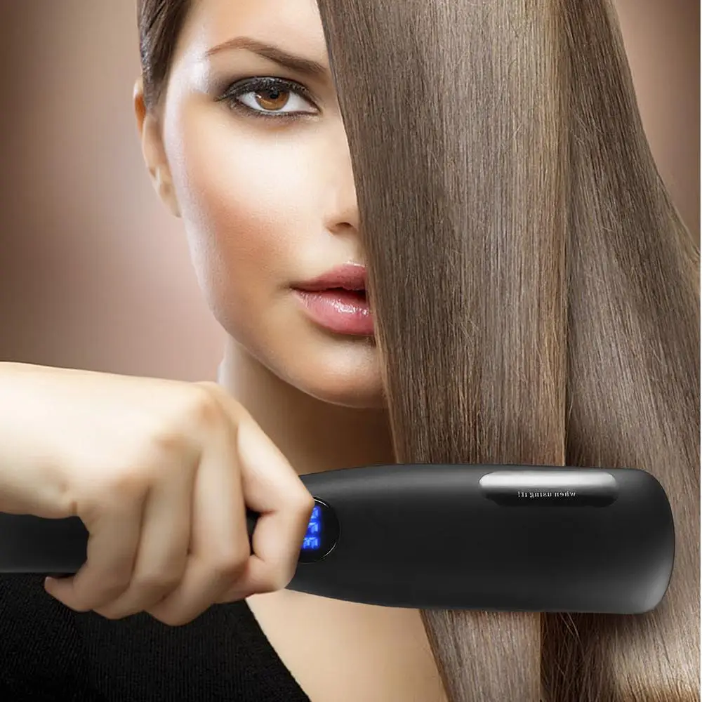 PTC Heating Technology Black 2 IN 1 Ionic Hair Straightener Brush US Plug | Красота и здоровье
