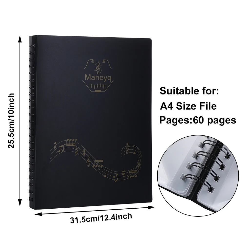

60 Pockets Sheet Music Stand Folders Binder Spiral-Bound Piano Sheets Score Coil Folder for A4 2 Pages Expand Document Organizer
