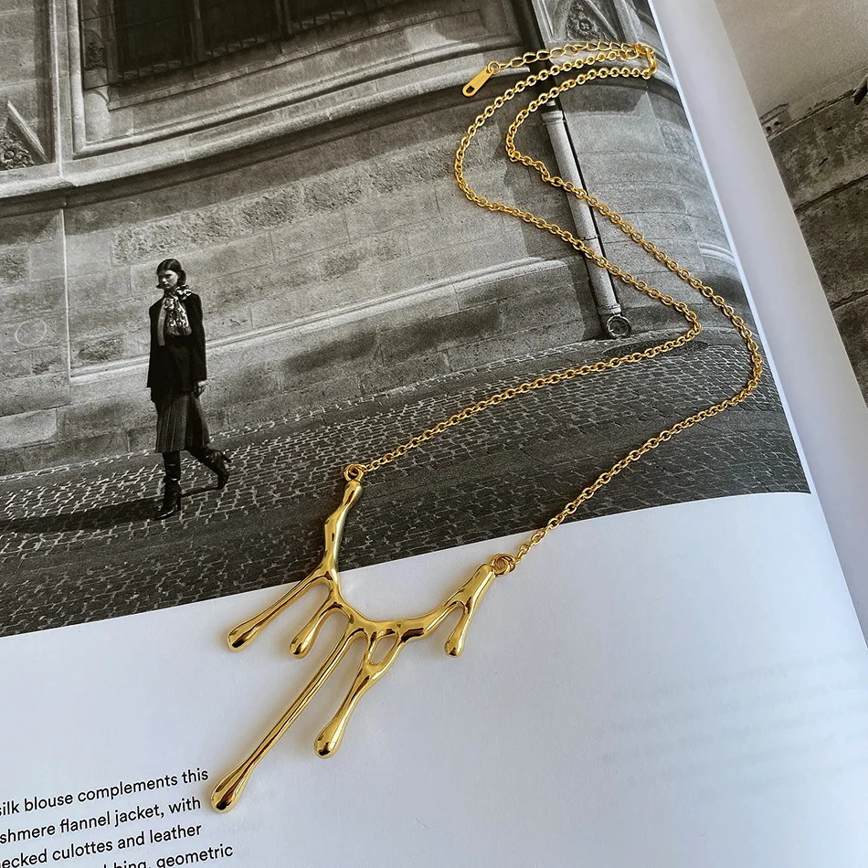 

LouLeur New Chic 925 Sterling Silver Necklace 18K Gold Metal Drip Wax Modelling Chain Necklace For Women Girls Fine Jewelry